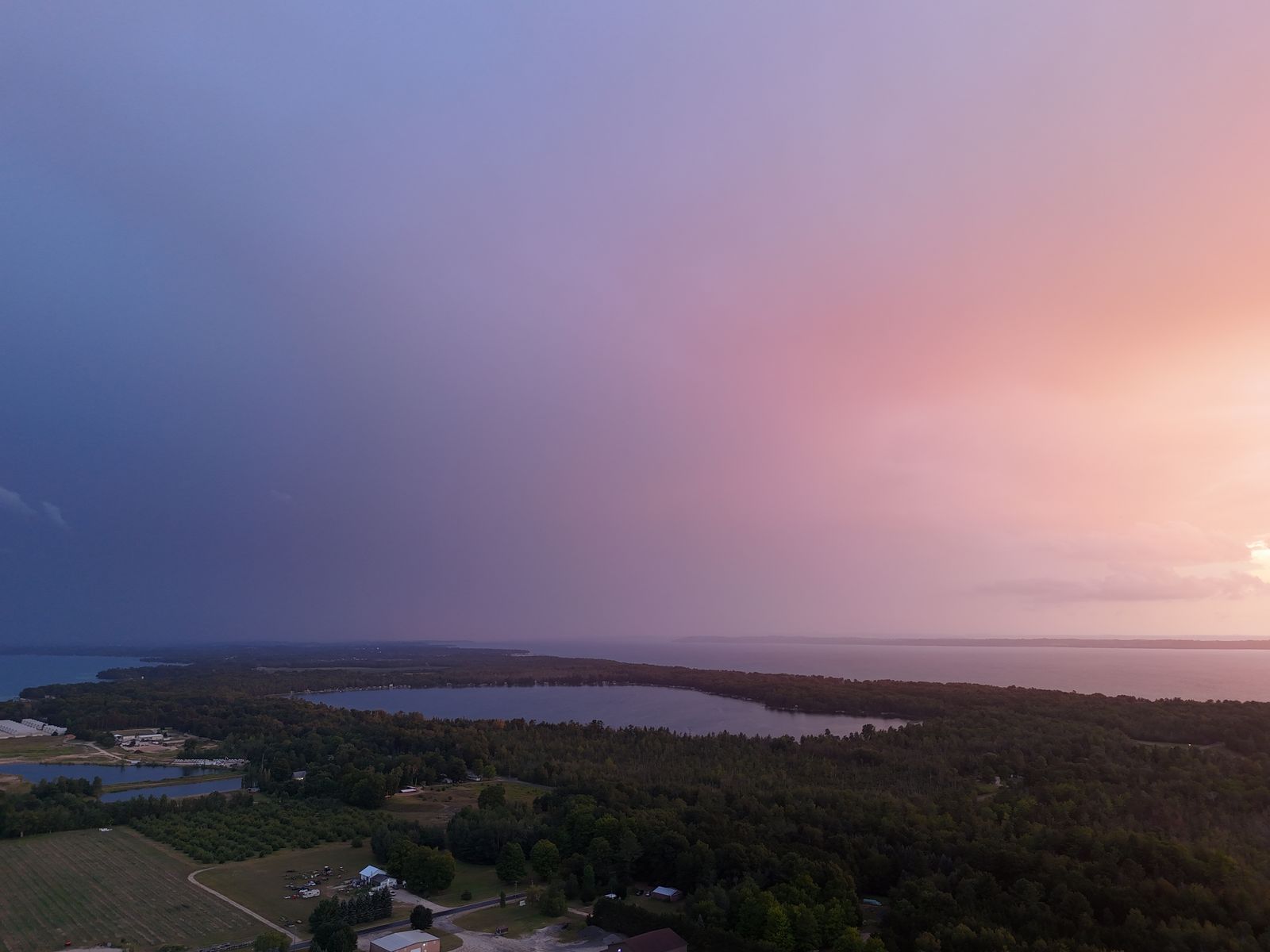 Aerial drone view of a Northern Michigan lakeshore